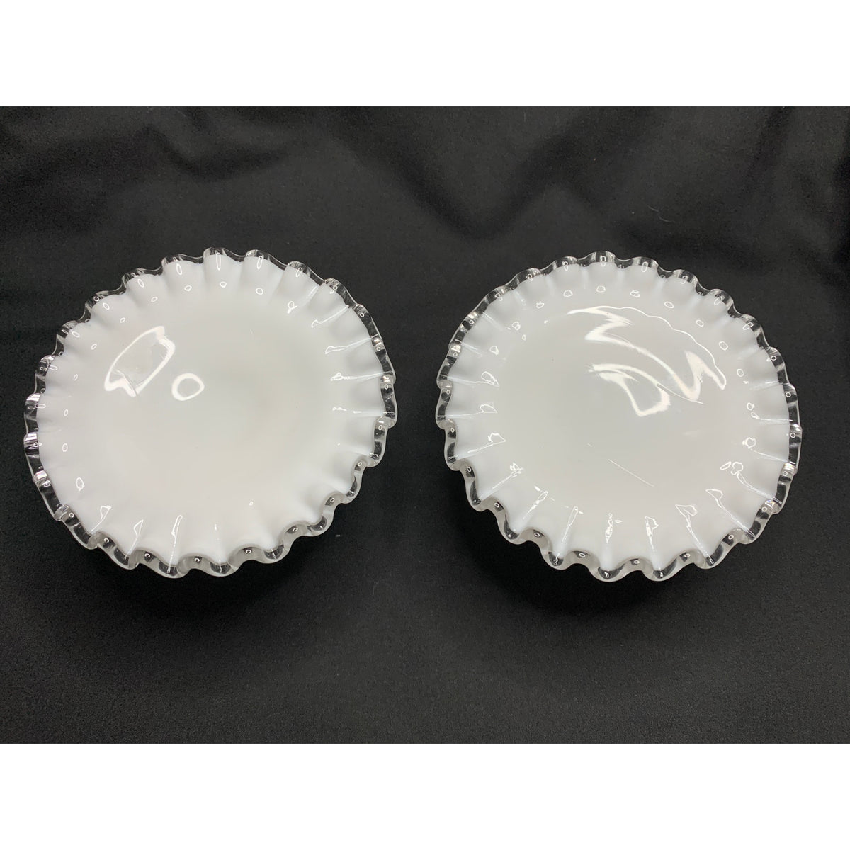 Vintage Fenton Silver Crest Milk Glass Candle Holders Clear Edge Pair