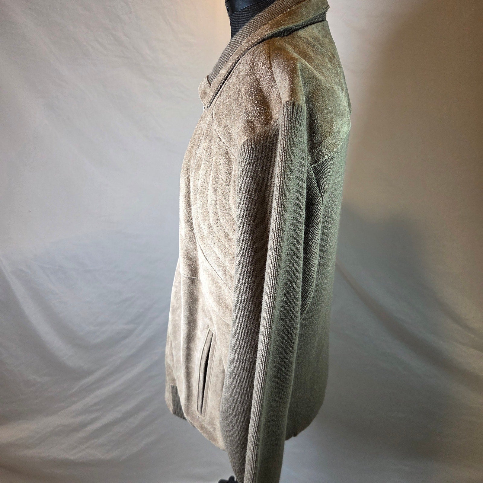 Claybrooke Cow Split Leather Knit Full Zip Sweater Jacket Men's XL Korea Vintage