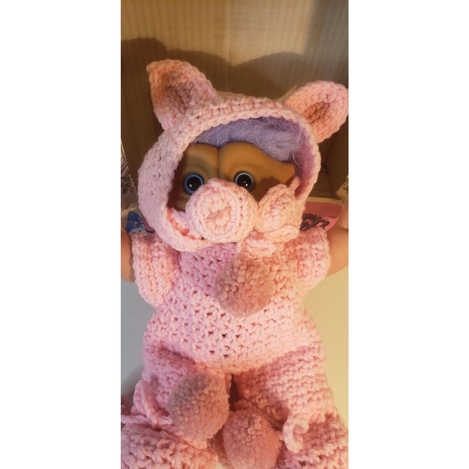 1991 Treasure Troll Tot 14" Doll Bellybutton Wishstone Pink Pig Outfit Vintage