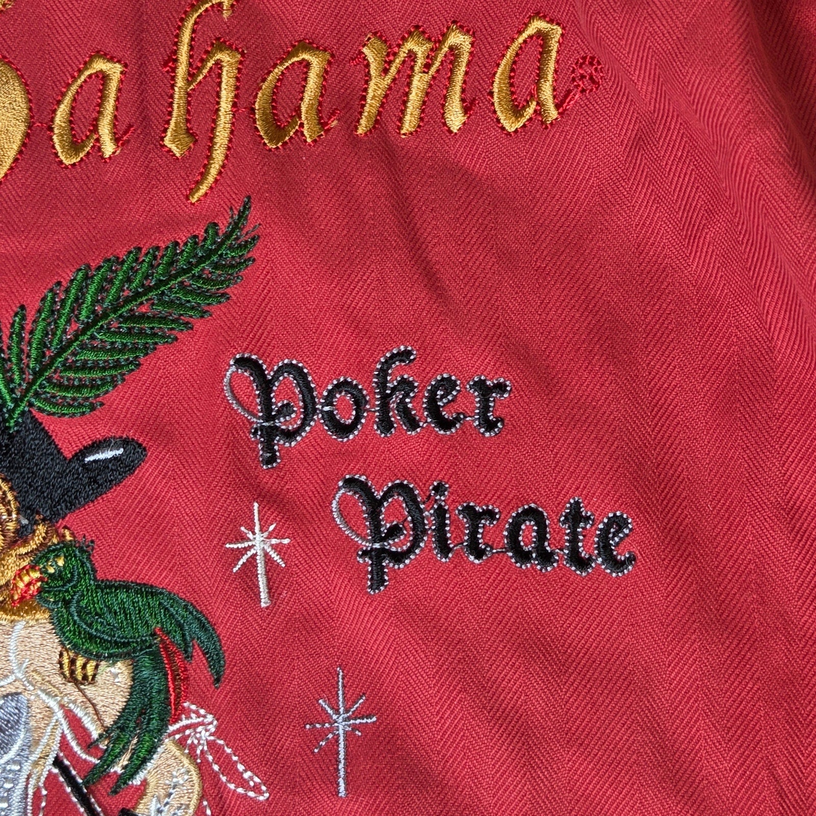 Tommy Bahama Poker Pirate Silk Shirt Red Short Sleeve Button Up Size L