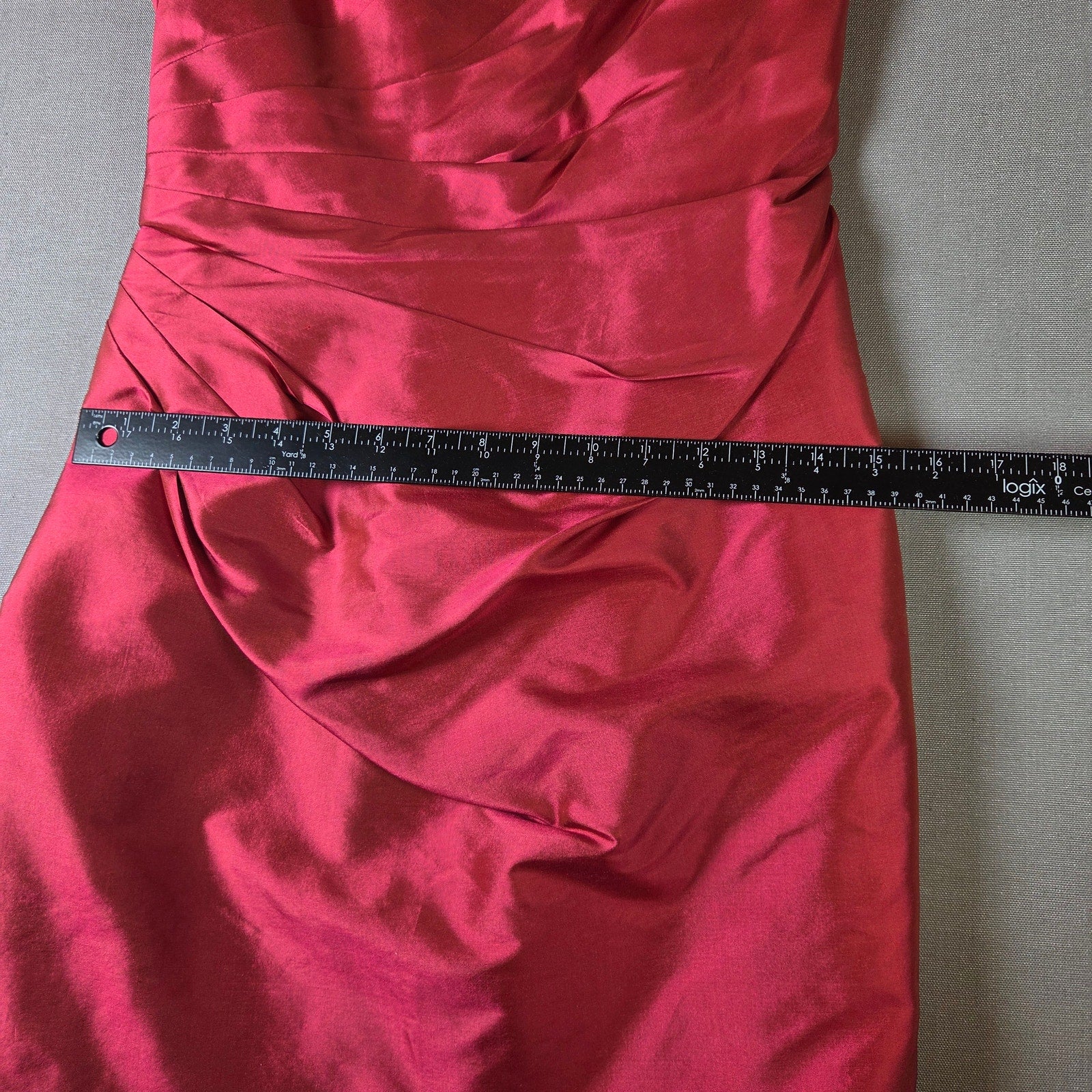 Marisa Baratelli Thai Silk One Shoulder Ruffle Cocktail Dress Red Size 4