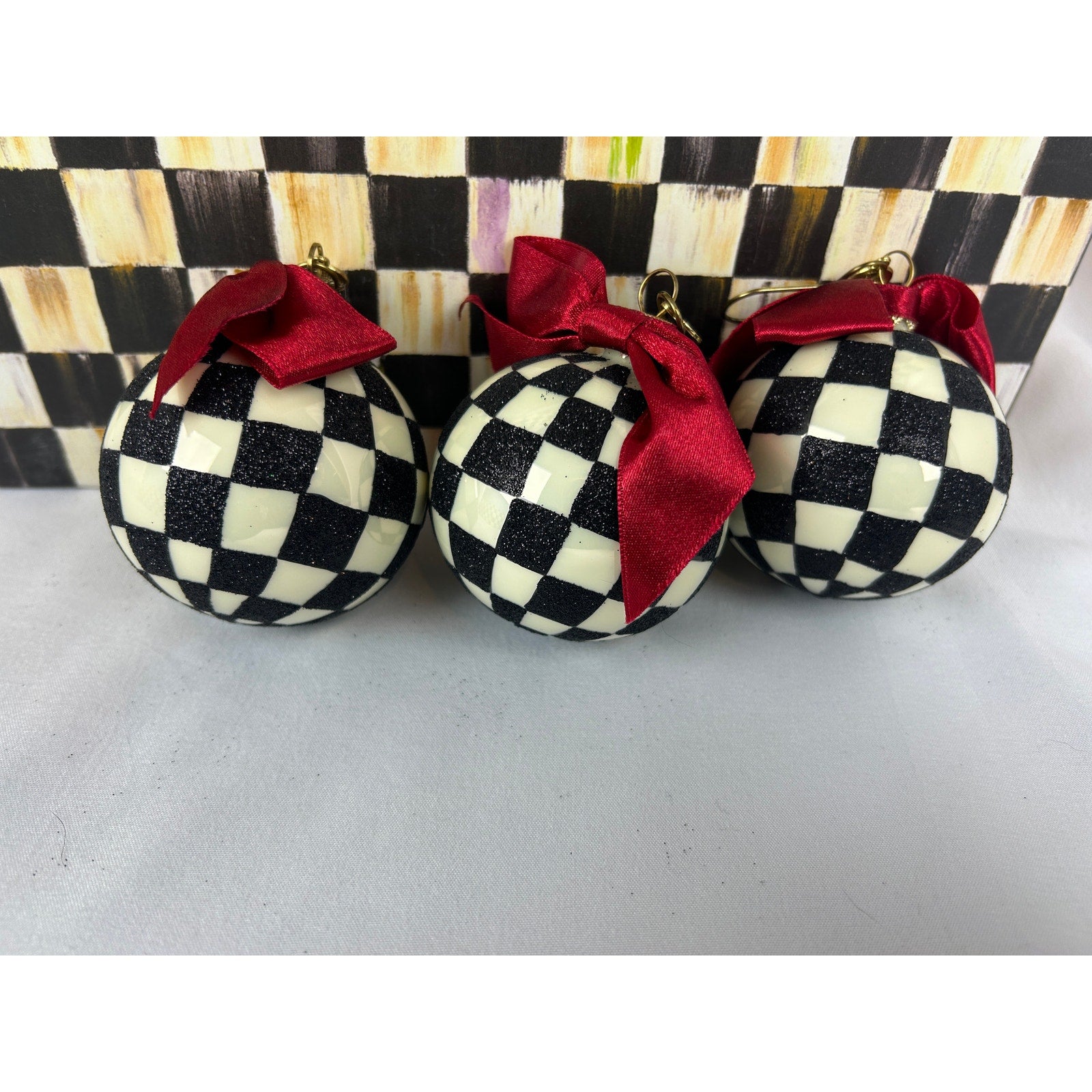MacKenzie-Childs Courtly Check Ball Ornaments Set of 3 w/ Box Holiday Decor