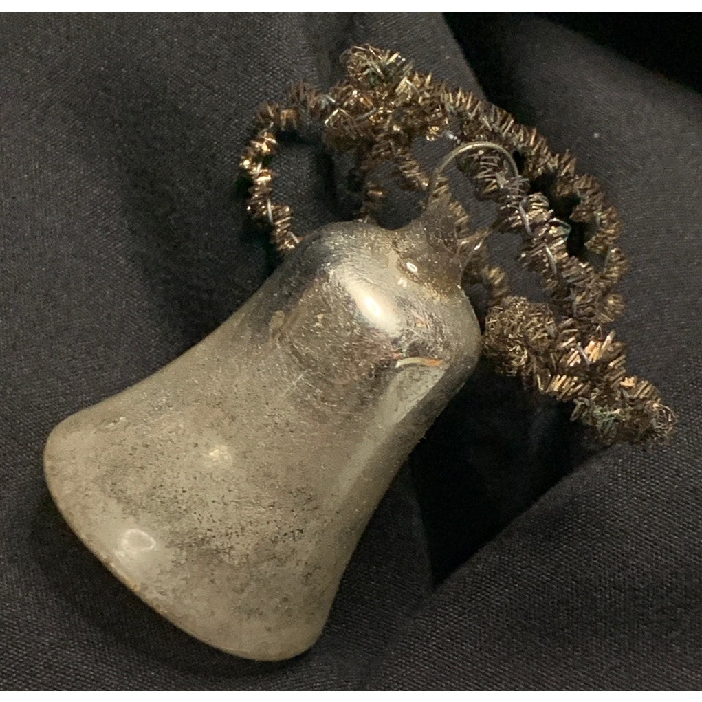 Antique Vintage Glass Bell Christmas Ornament Glass Clapper Tinsel Silver