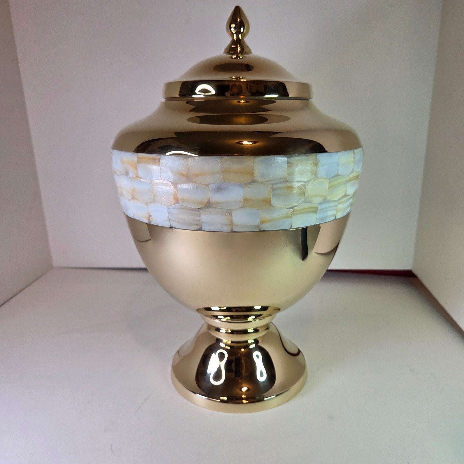 Large 12" Metal Brass Mother of Pearl Chalice Urn for Human Ashes
