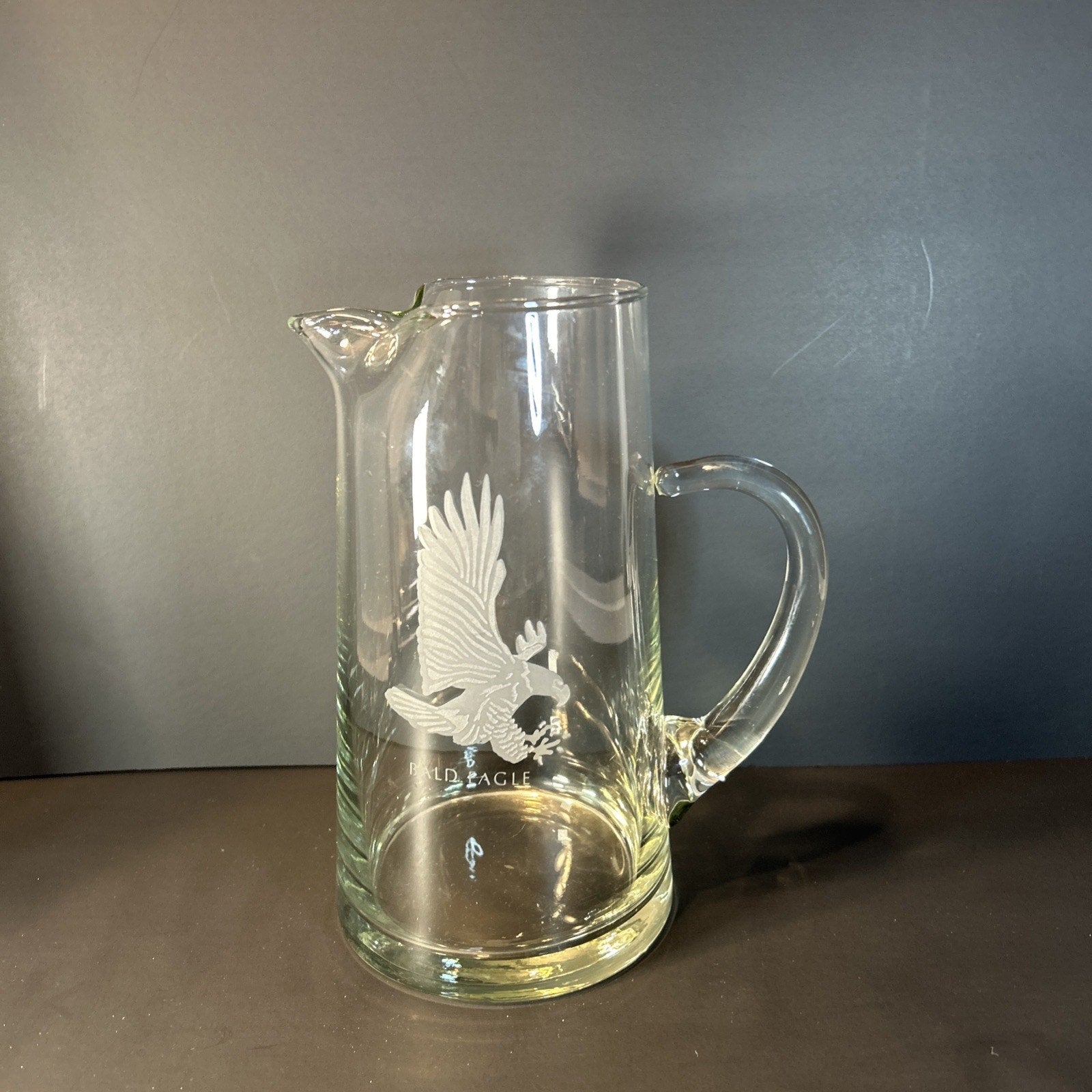 Luminarc France Bald Eagle Etched Clear Glass Pitcher 2QT Vintage Wildlife