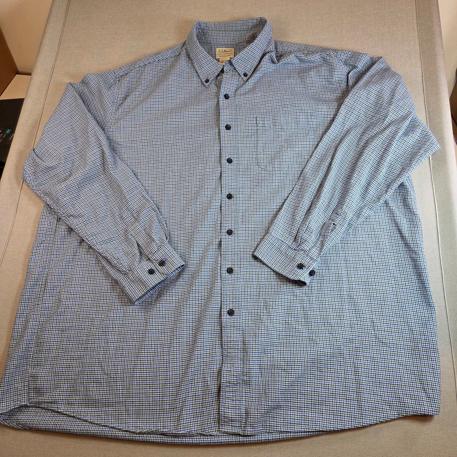 LL Bean XXXL Tall Traditional Fit Cotton Button Down Shirt Blue Check