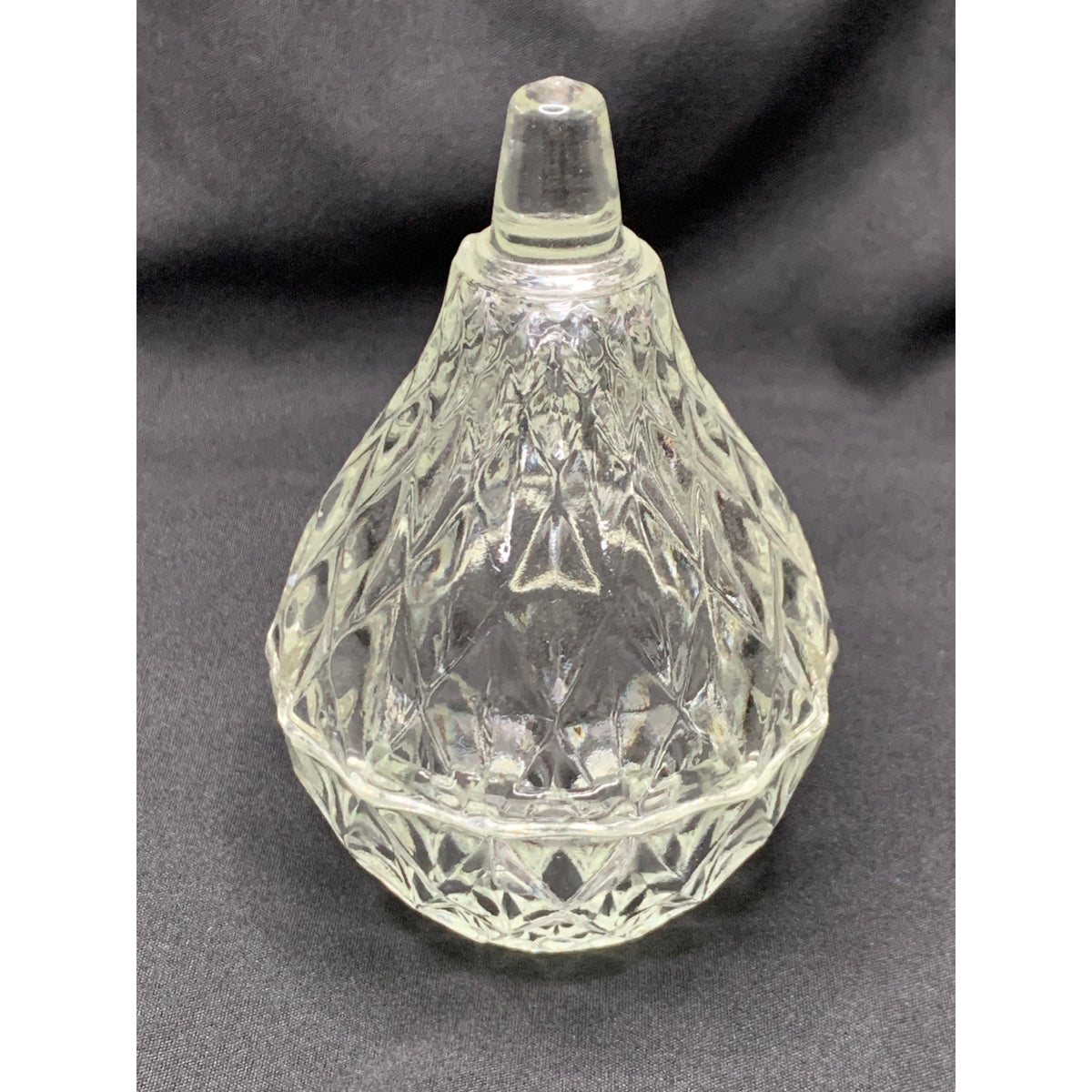 Clear Pressed Glass Covered Candy Dish Diamond Pattern Pointed Lid Small