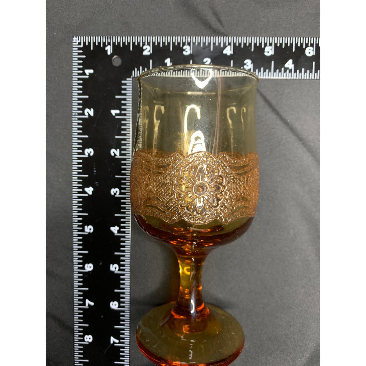 Vintage Libbey Americana Amber Wine Goblets Embossed Floral Set of 6