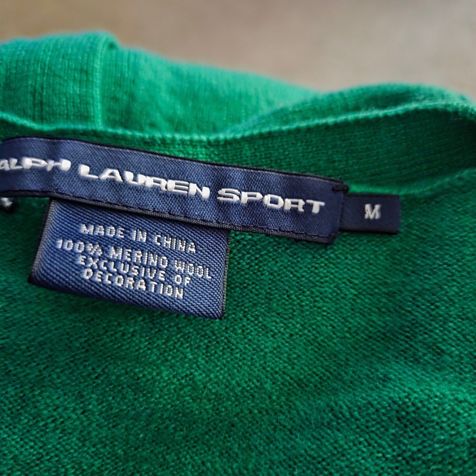 Ralph Lauren Sport Merino Wool Crest Cardigan Sweater Women's M Green V Neck