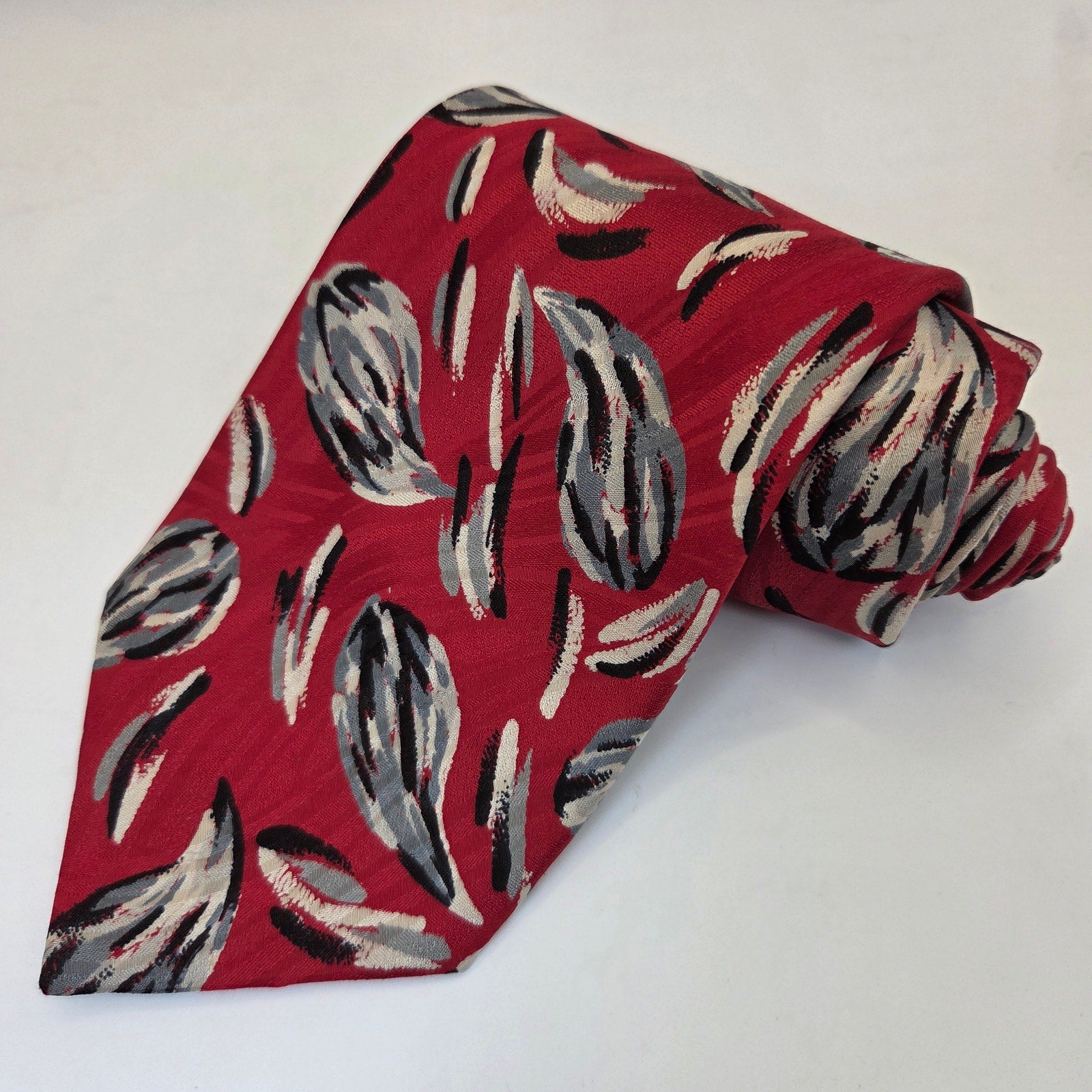 Pierre Balmain Paris Italian Silk Tie Red Abstract Wide Designer Necktie Vintage