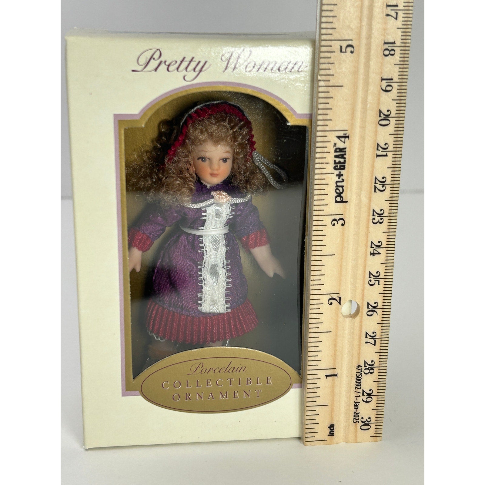 Pretty Woman Porcelain Doll Ornament Lavender Lace Dress Blonde Curls 2004 DG