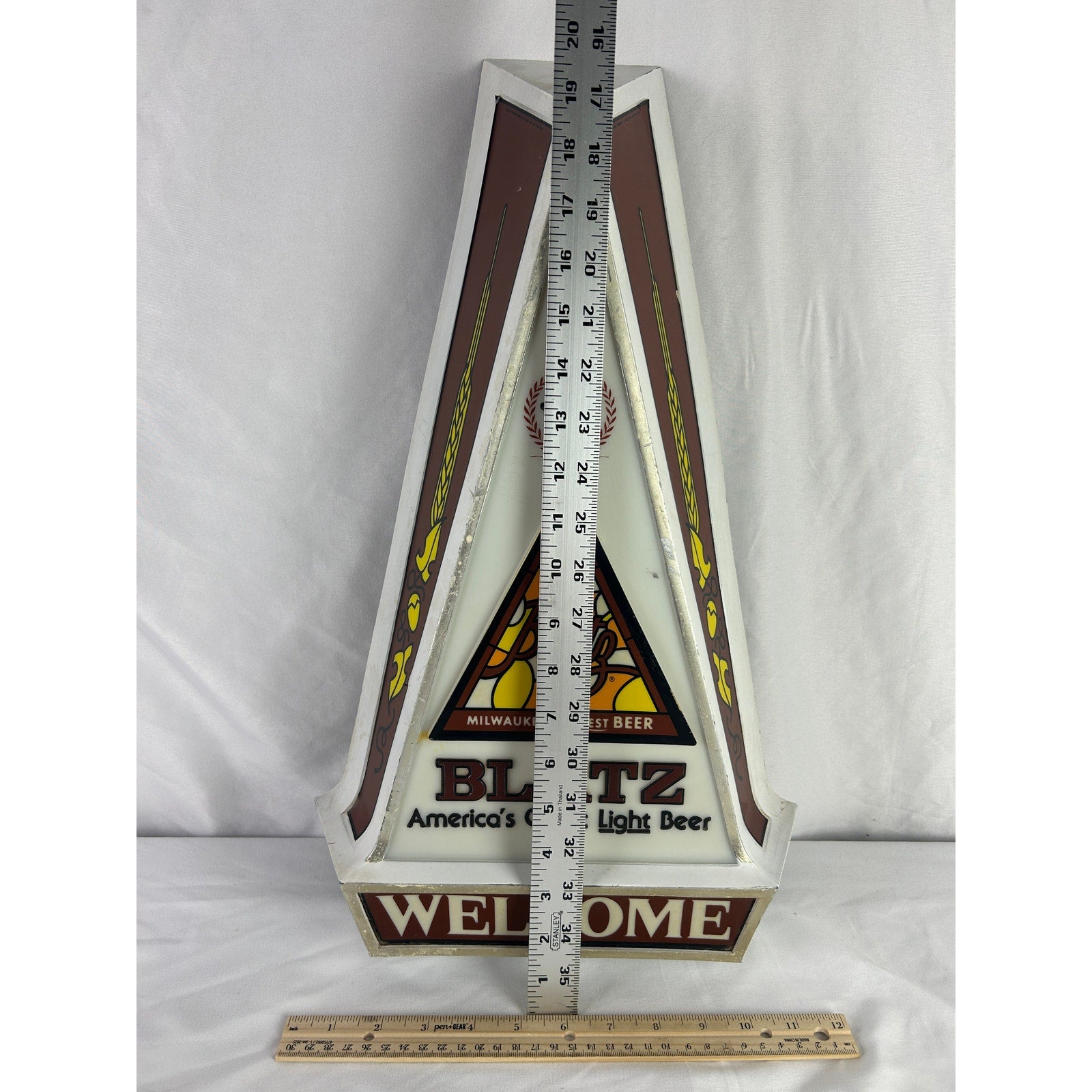 Vintage Blatz Beer Welcome Lighted Wall Sign Embosograph 34in