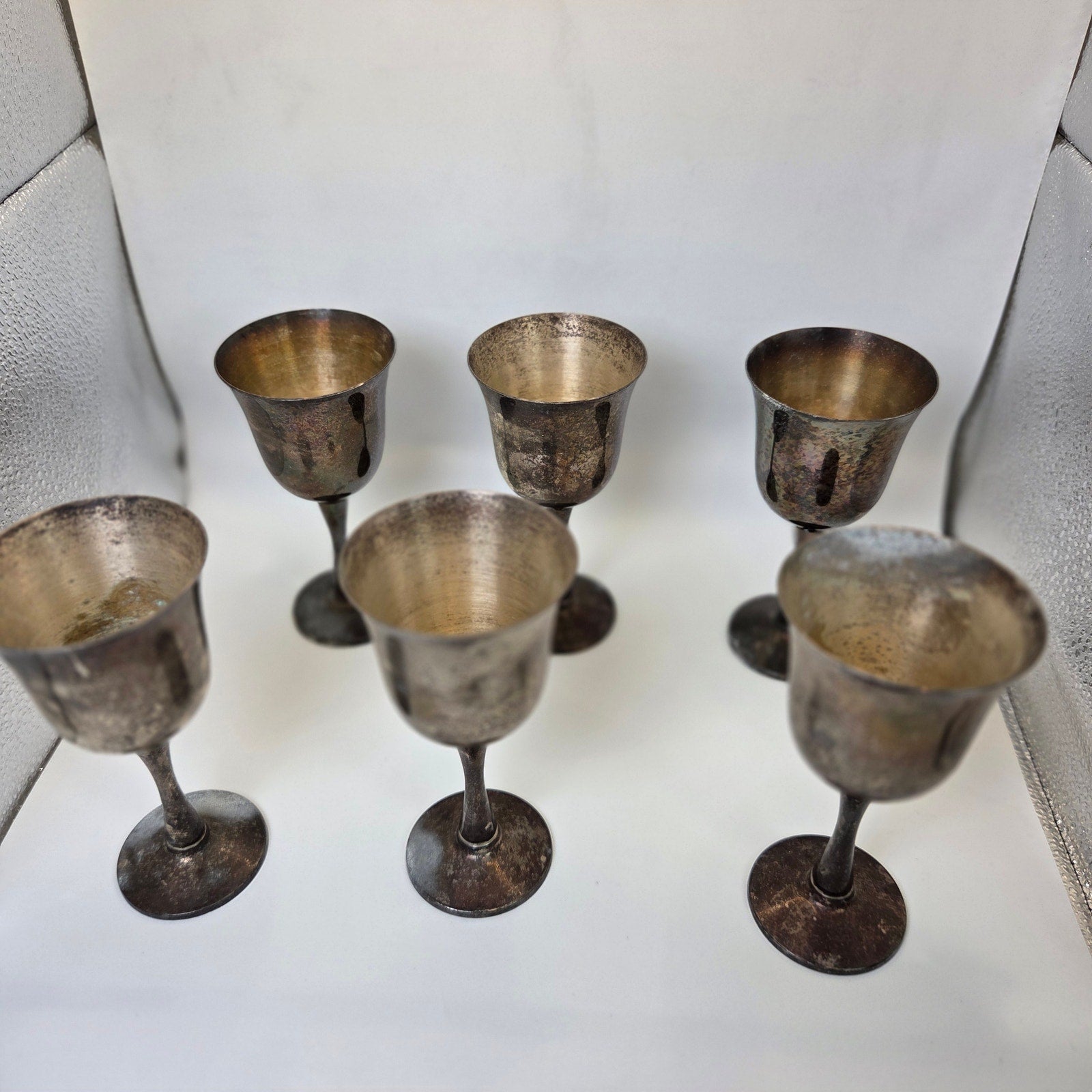 Salem Silverplate Portugal Goblets Set of 6 Vintage Chalice Cups Heavy Patina
