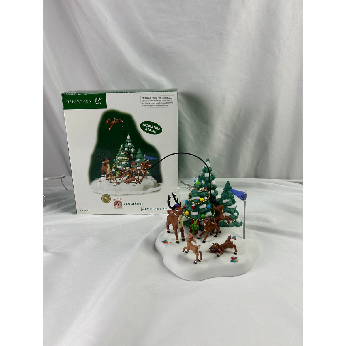Dept 56 Reindeer Games Rudolph Flies Lands 56853 North Pole Animated 2004 tested