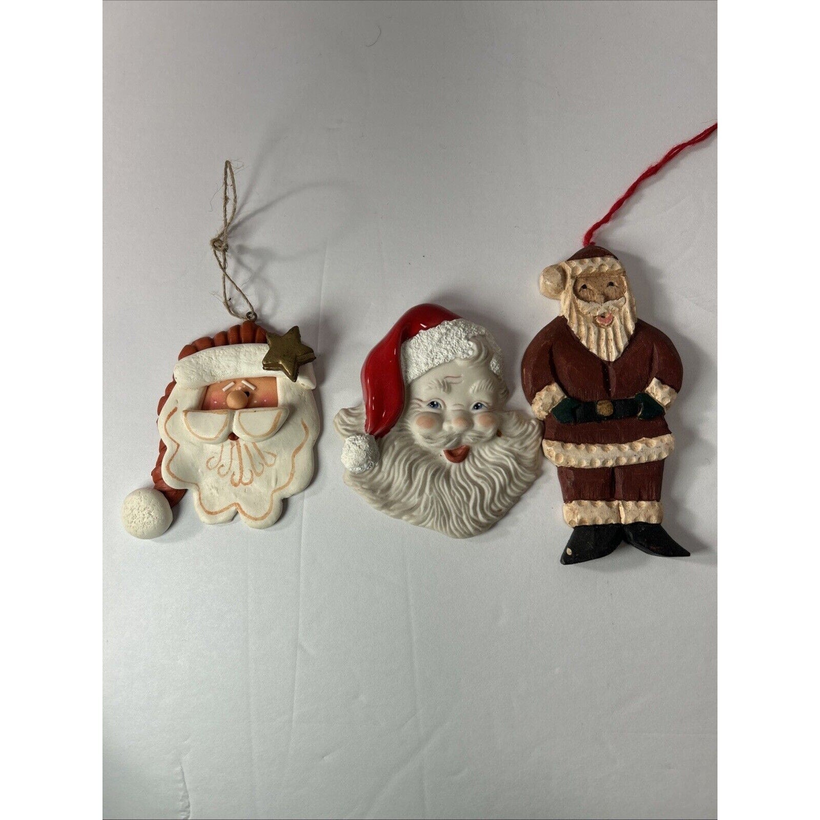 Santa Ornament & Pin Lot – Clay Face Ornament, Wood Santa, Porcelain Santa Pin