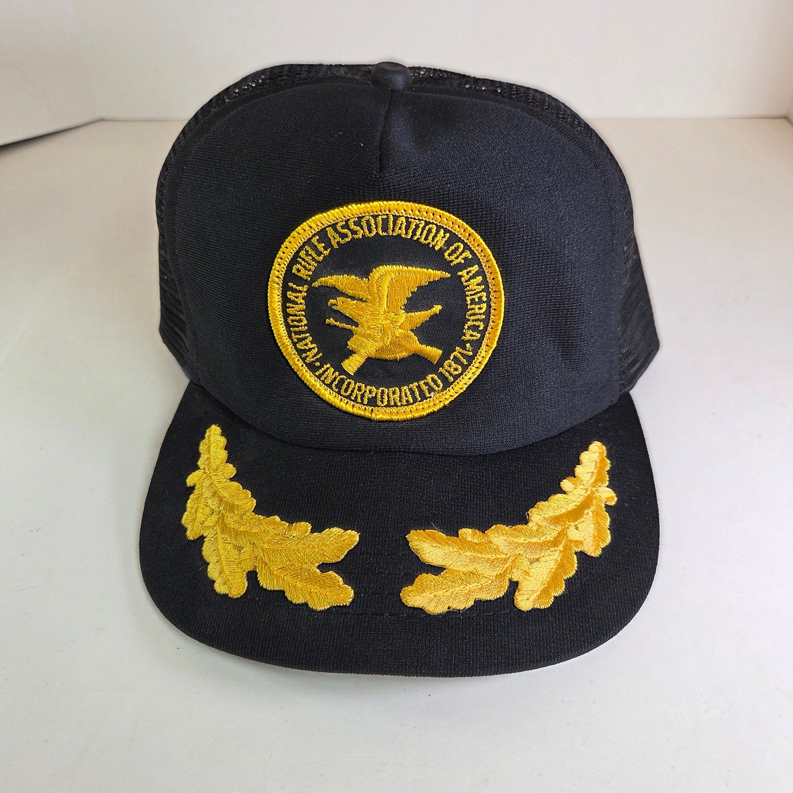 Vintage NRA Eagle Logo Trucker Hat Gold Oak Leaf Snapback Cap Rare 80s