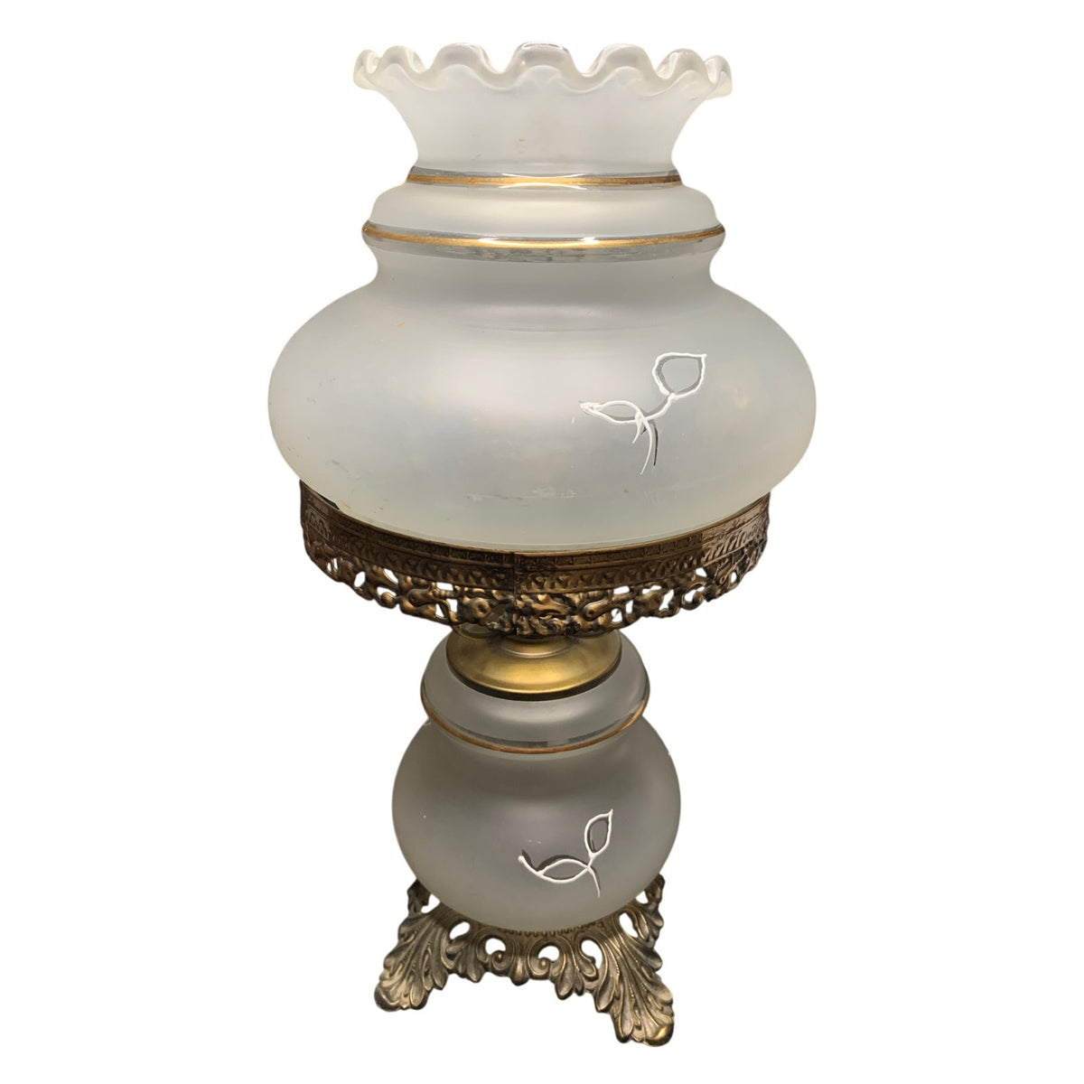 Vintage 1972 E.K. 5040 GWTW 3-Way Frosted Rose Glass Hurricane Parlor Lamp