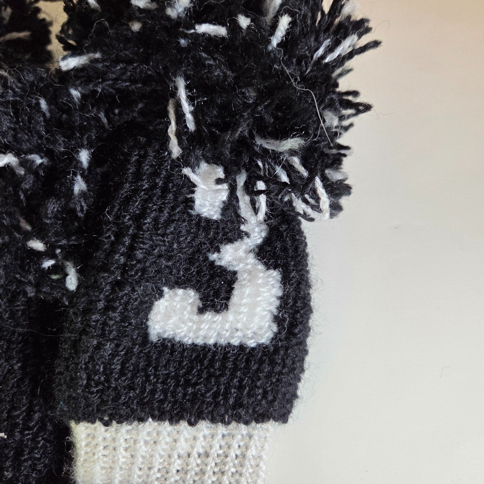 Vintage Knit Golf Club Headcovers Set 1 3 X Black White Pom Pom Wool
