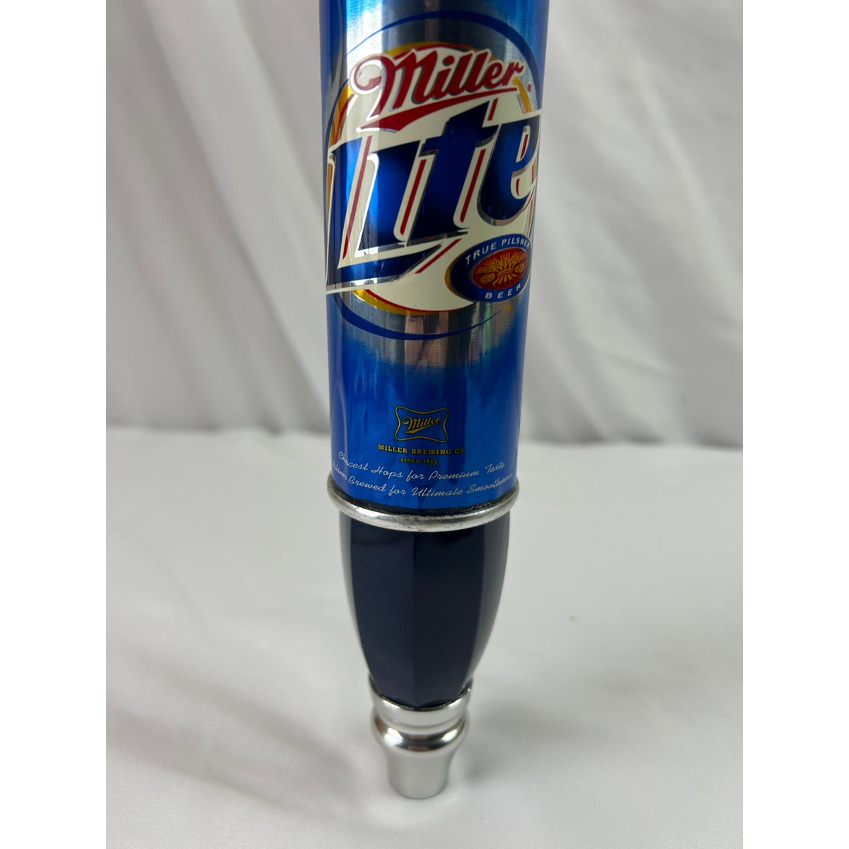Vintage Miller Lite Beer Tap Handle Blue Can Chrome 12 Inch Breweriana
