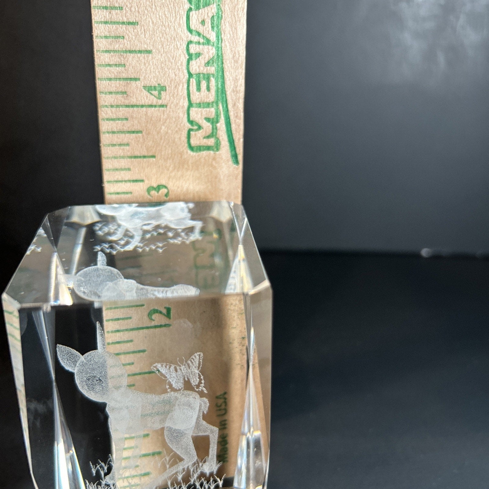 Bambi and a Butterly 3d Etched Disney Crystal Glass 3"x2" Paper Weight