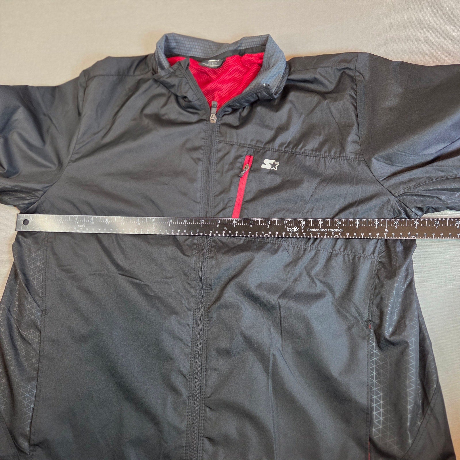 Starter Lightweight Windbreaker Jacket Gray Red Mesh L 42-44 Full Zip