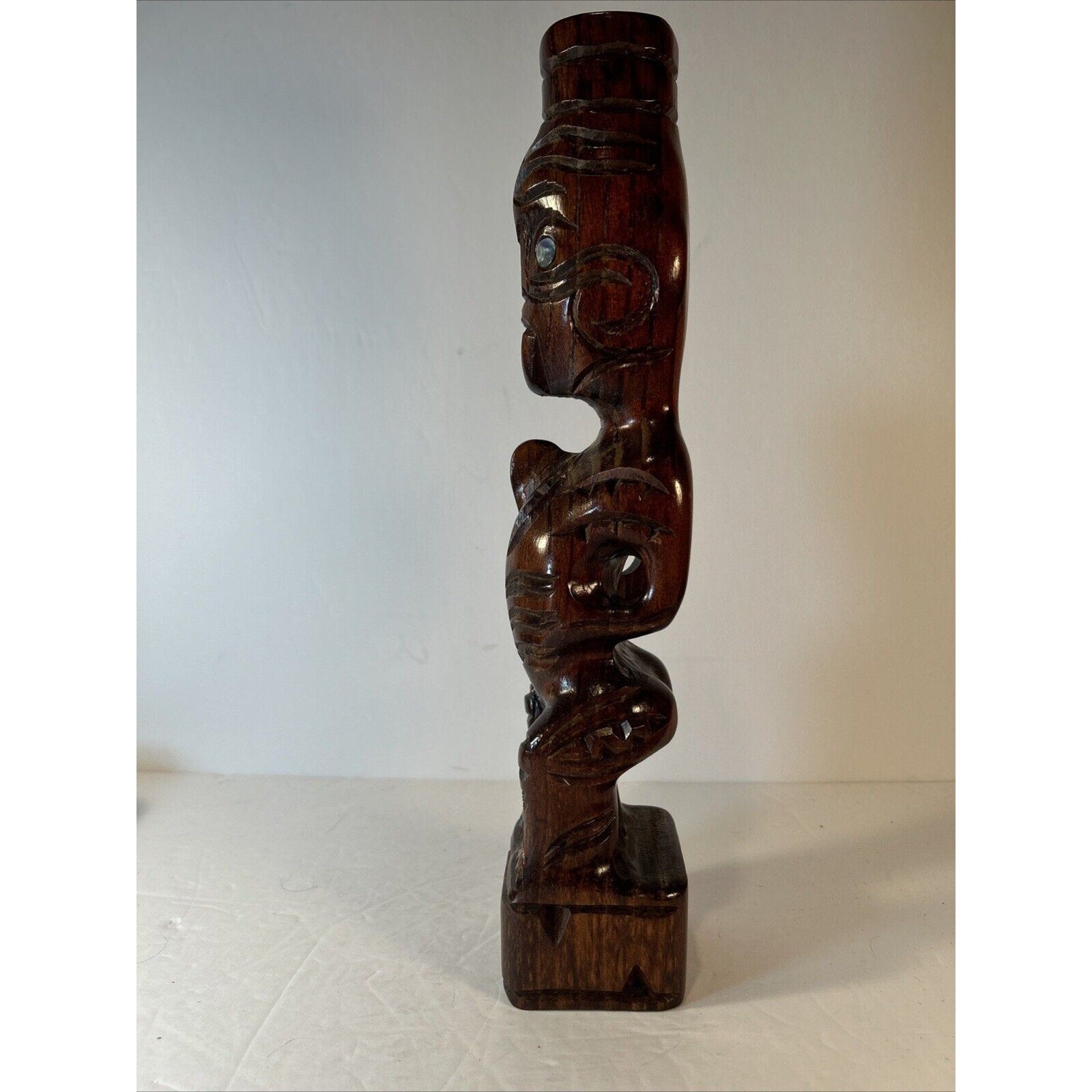 Vintage Māori Tiki Carving | 13.5-in Hand-Carved NZ Wood Statue Polynesian Art