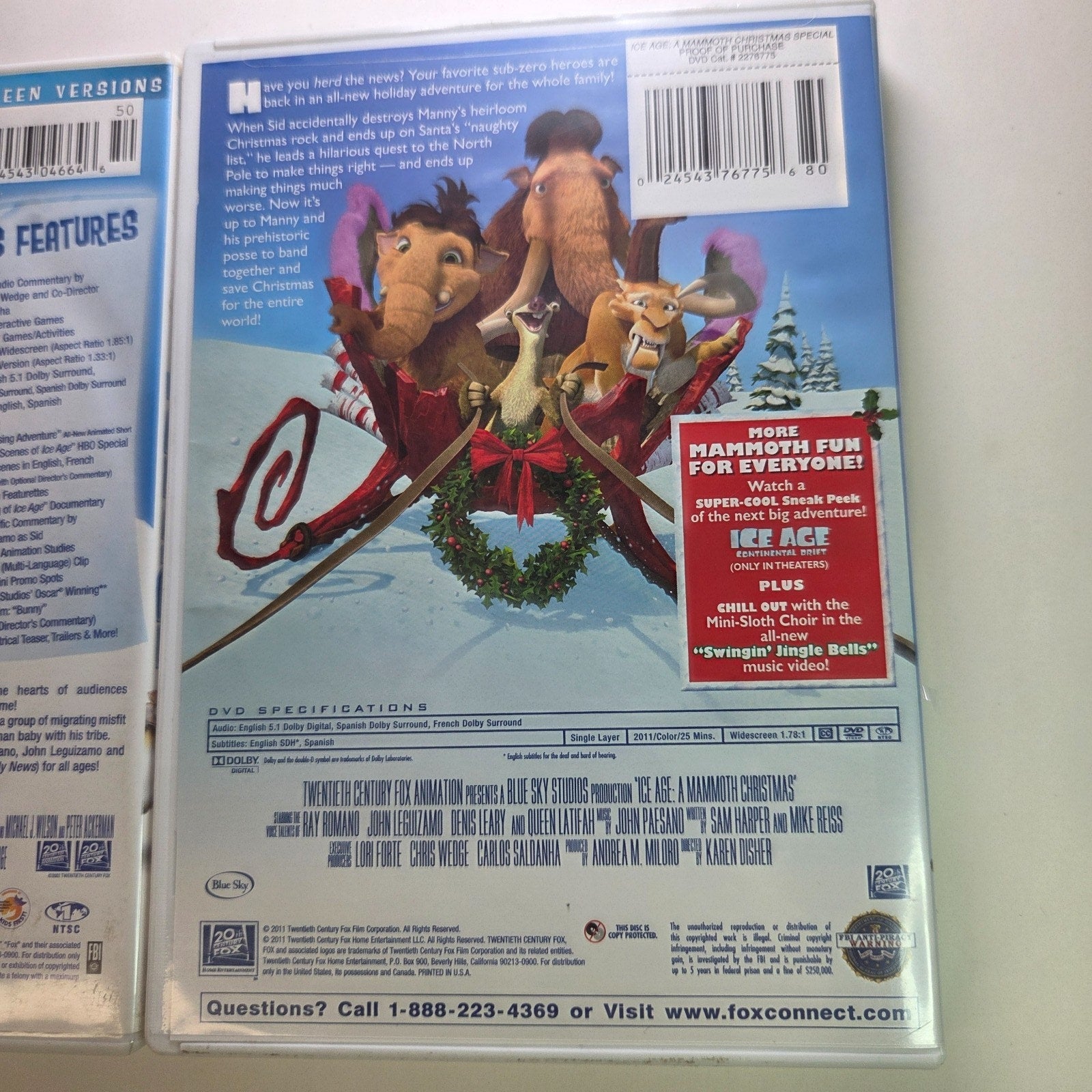 Ice Age & Ice Age a Mammoth Christmas Special DVDs - Lot of 2