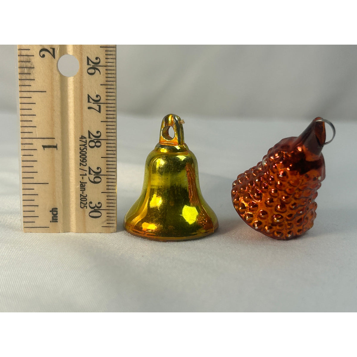 Vintage Glass Christmas Ornaments Bell And Fruit Basket Mercury Glass Pair