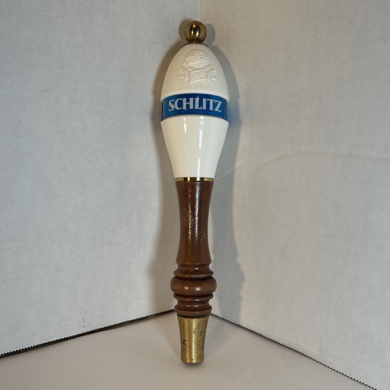 Vintage Schlitz Beer Tap Handle Wood, Plastic, & Brass 10.5" tall