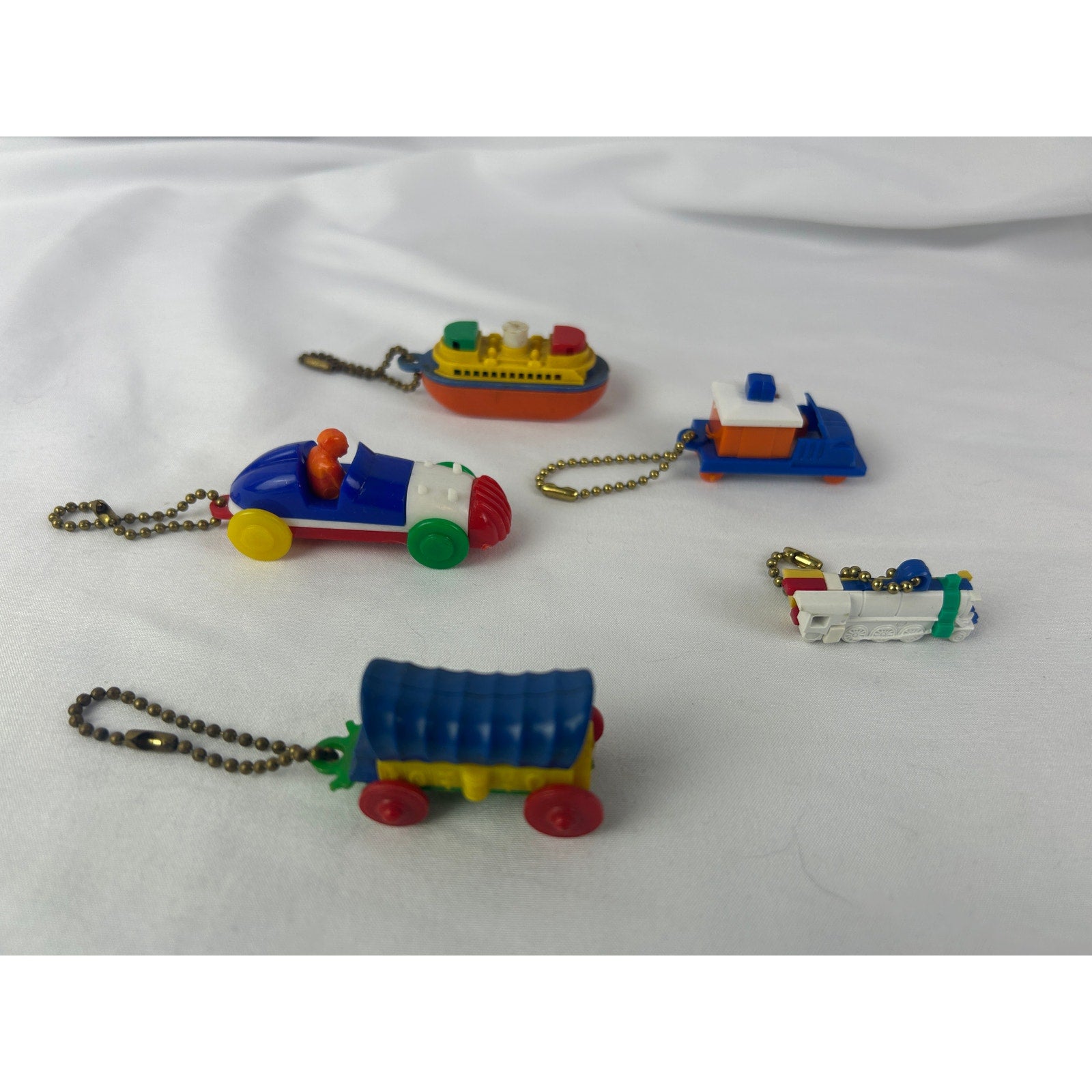 Vintage 1950s Vehicle Keychain Lot Car Train Boats Wagon Toys