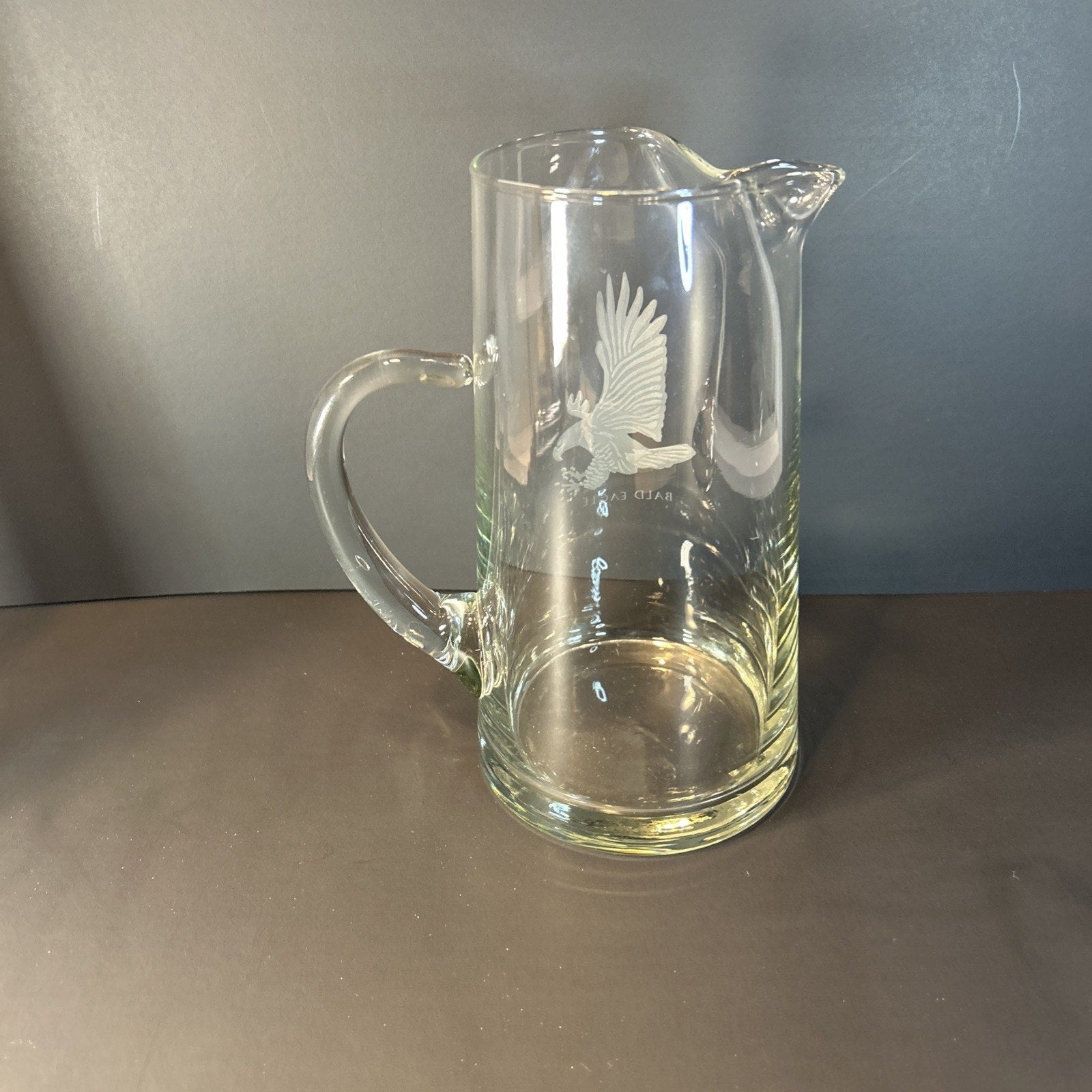Luminarc France Bald Eagle Etched Clear Glass Pitcher 2QT Vintage Wildlife