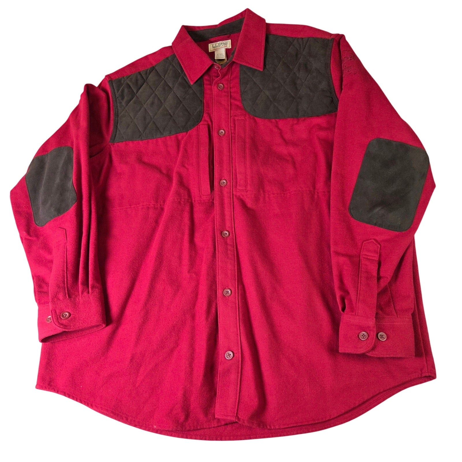 L.L.Bean Chamois Cloth Shirt Mens XL Elbow Patches Quilted Shoulders Vintage