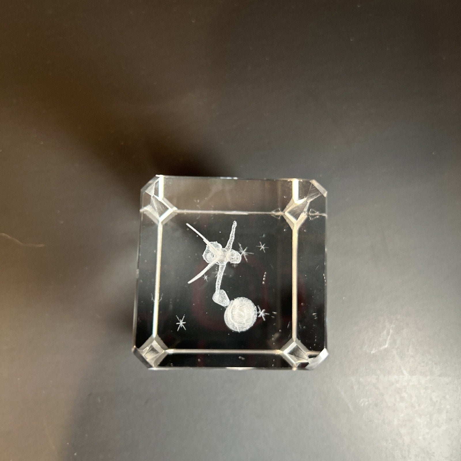 Tinker Bell Watering a Flower 3d Etched Disney Crystal Glass 3"x2" Paper Weight