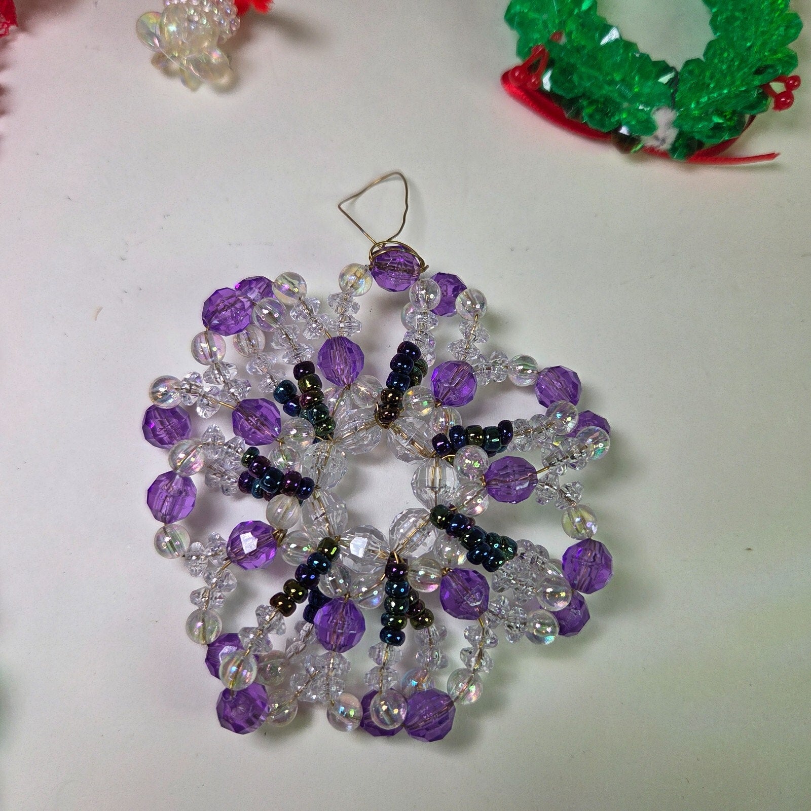 Vintage Handmade Beaded Christmas Ornaments Lot – Wreaths, Birds, More