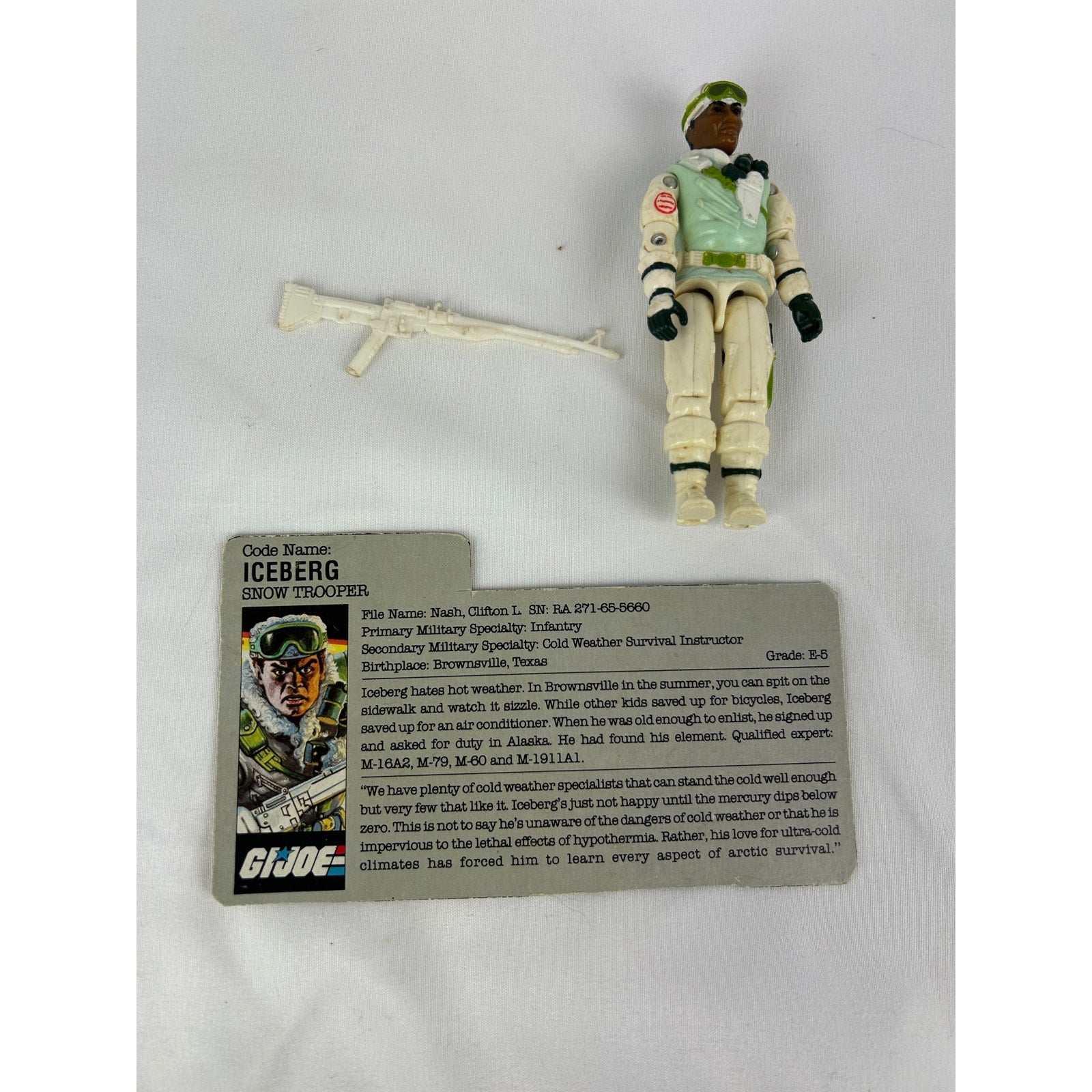 GI Joe Iceberg Snow Trooper v1 1985 complete with rifle and file card