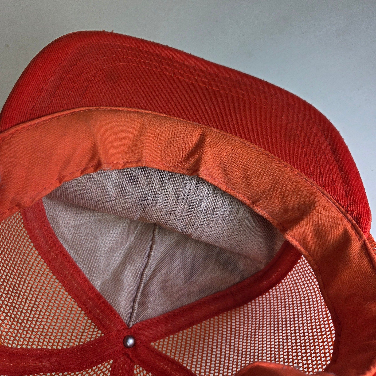 Vintage 1980s Nike Trucker Hat Orange White Mesh Snapback Big Swoosh Logo