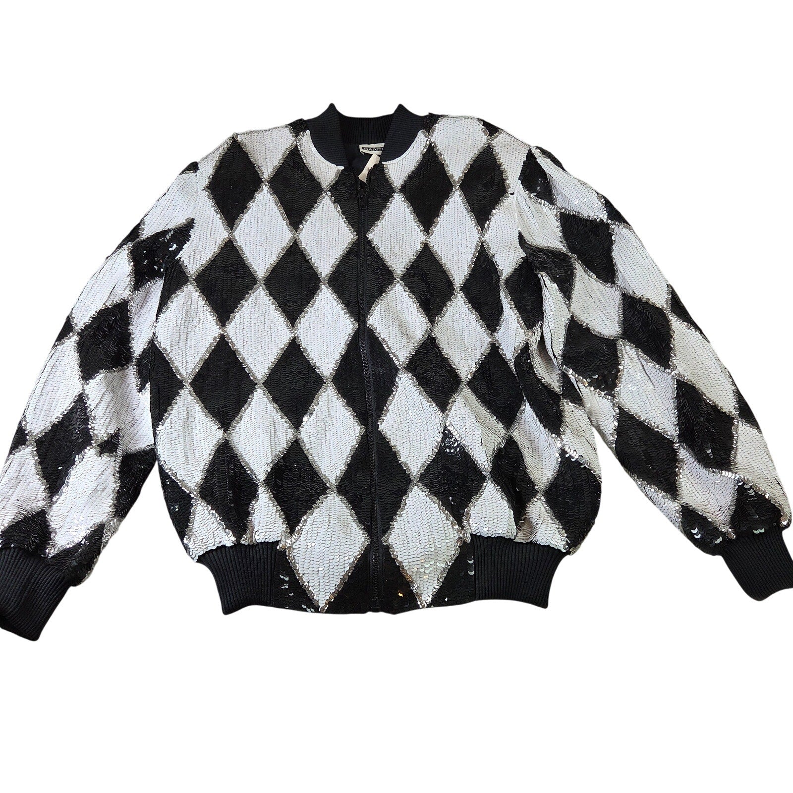 Gantos Vintage 90s Silk Sequin Harlequin Bomber Jacket Womens S India