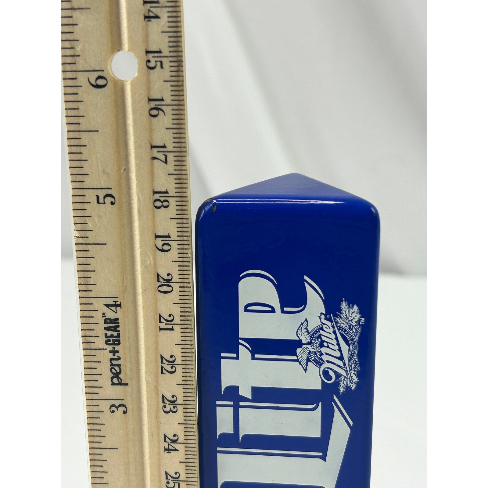 Miller Lite Blue Triangle Beer Tap Handle 5 Inch Lucite Breweriana Bar Pub
