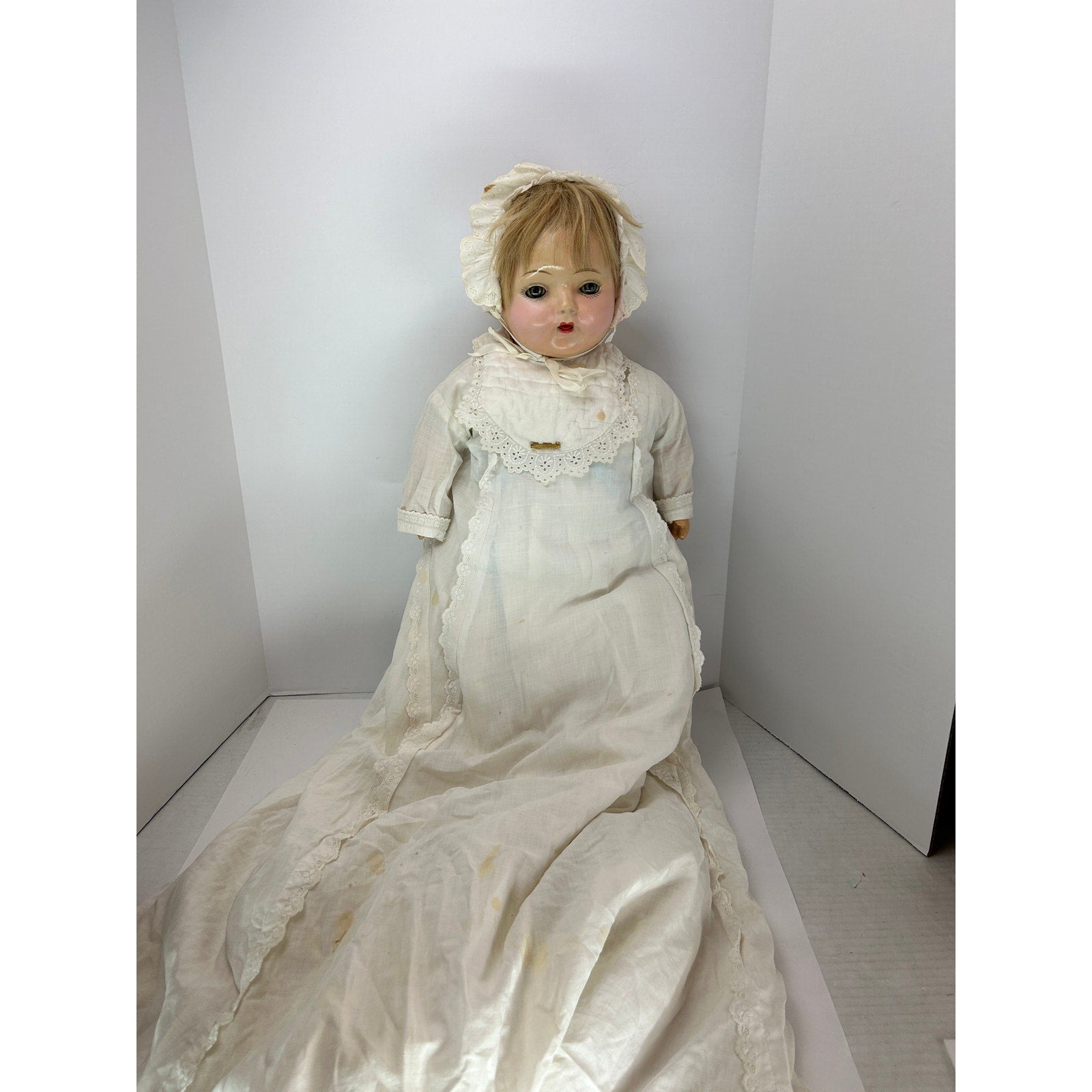 Unmarked 29" Composition Baby Doll c.1915–20s, Sleep Eyes, Human Hair Wig