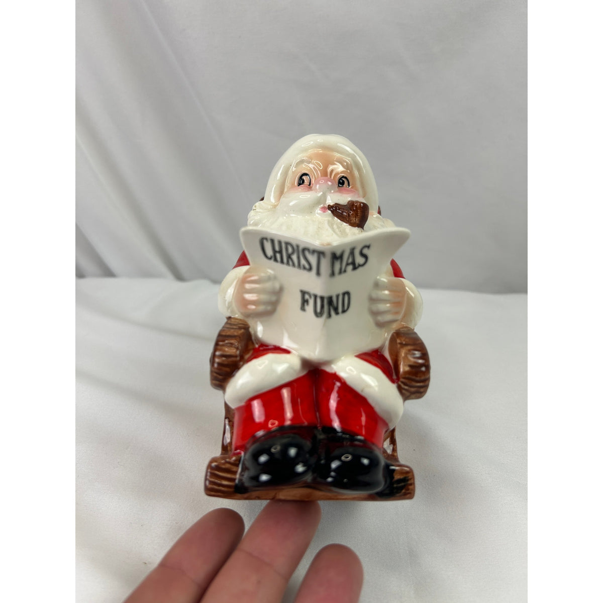 Vintage Lefton Santa Claus Christmas Fund Coin Bank Rocking Chair Japan