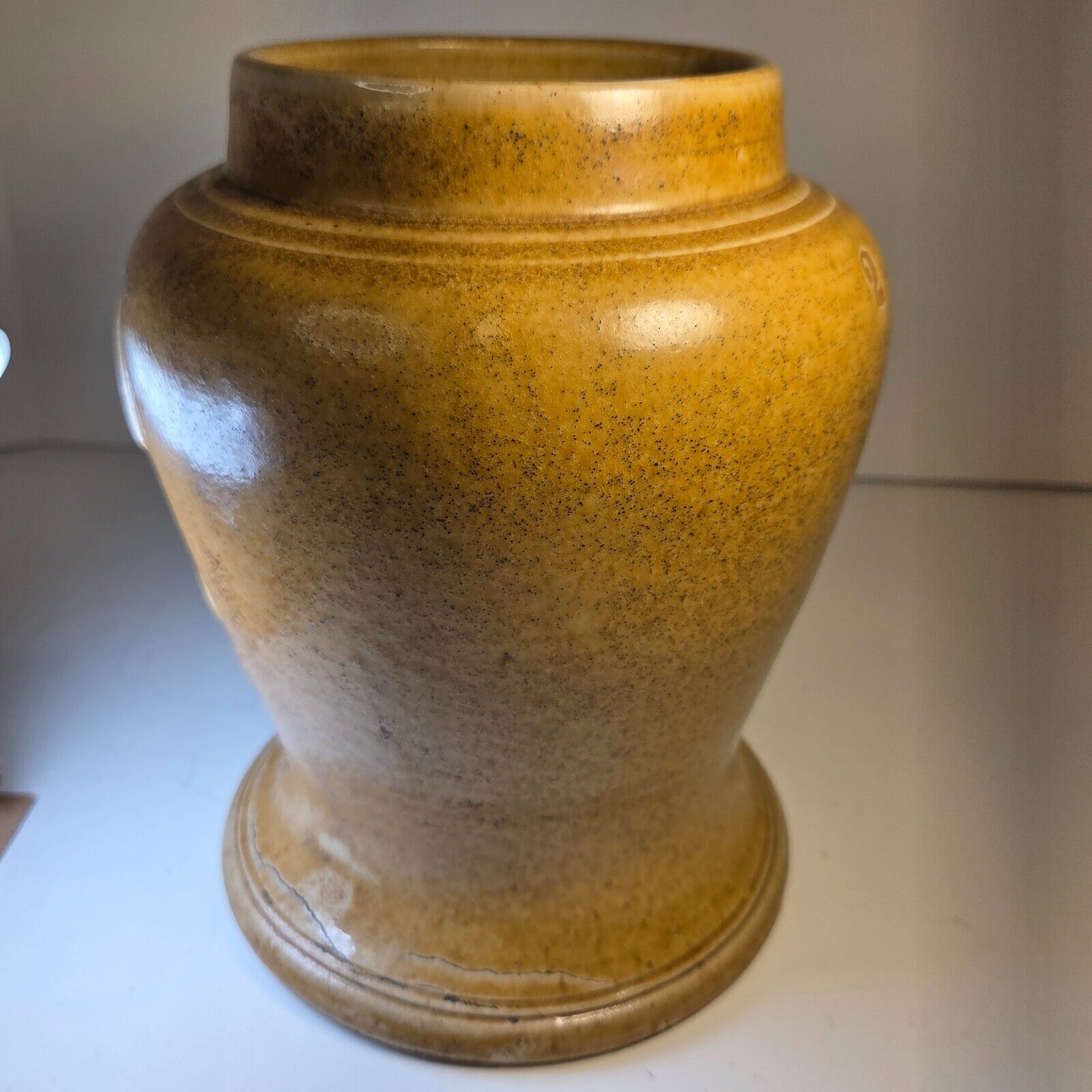 Antique Stoneware Snuff Jar 7.5" Relief Man Sniffing #2 No Lid Pre-1930