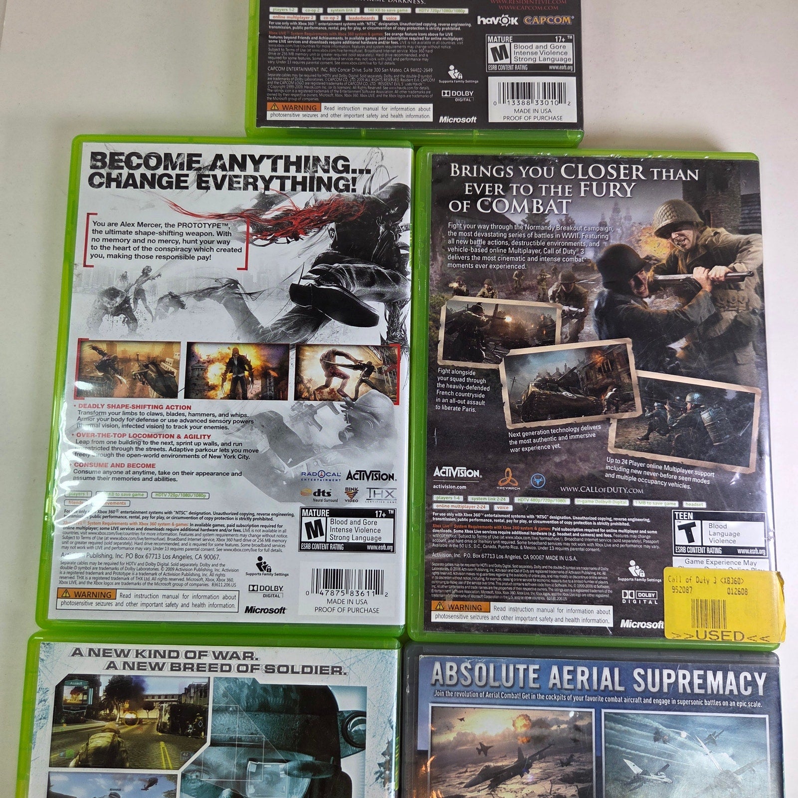 Xbox 360 Lot of 5 Games Shooter Action Adventure Bundle COD3 Res. Evil + more