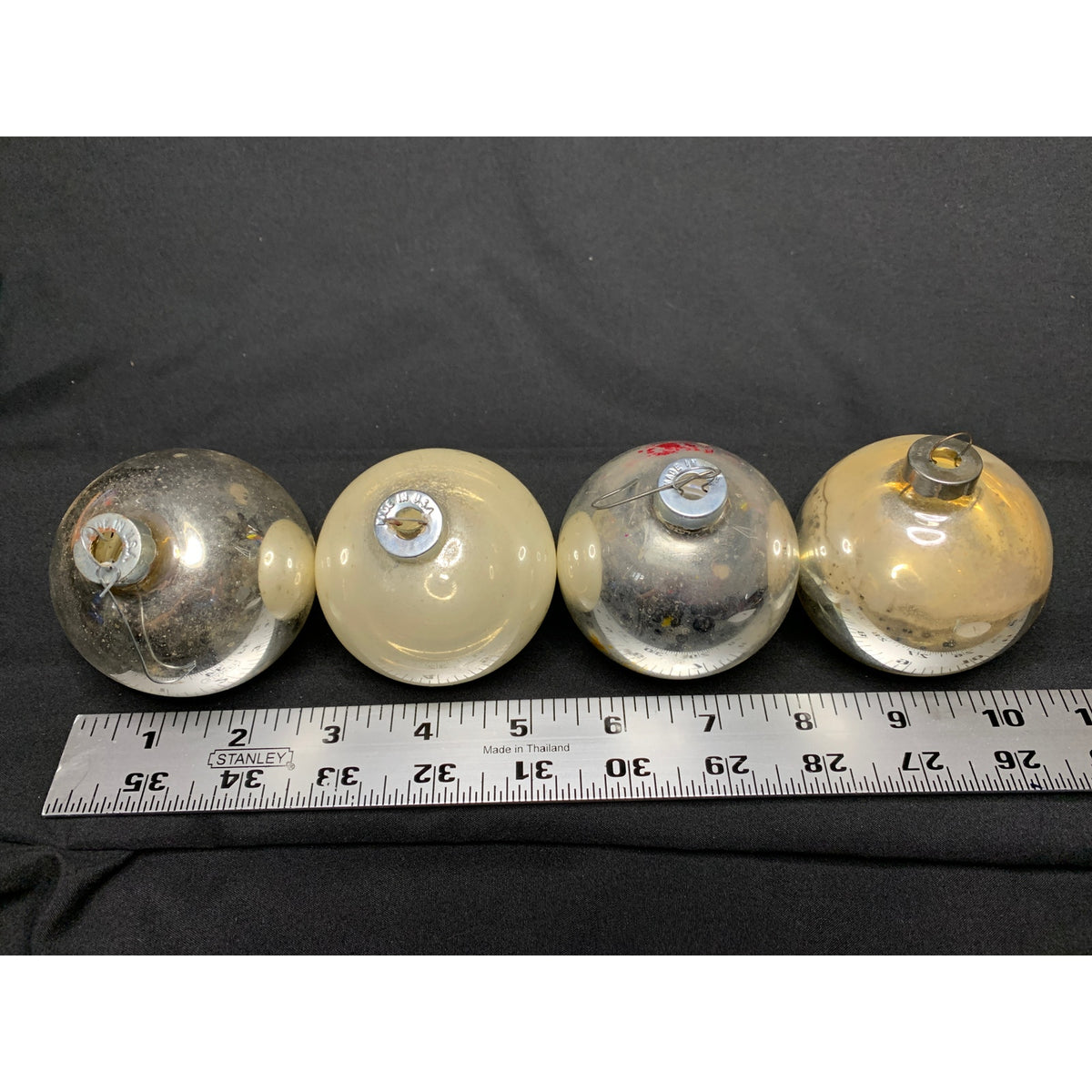 Vintage Glass Christmas Ball Ornaments Lot 4 Silver Gold Made in USA MCM