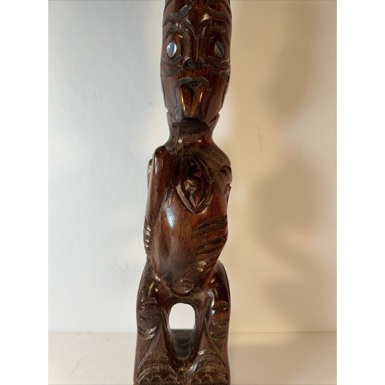 Vintage Māori Tiki Carving | 13.5-in Hand-Carved NZ Wood Statue Polynesian Art