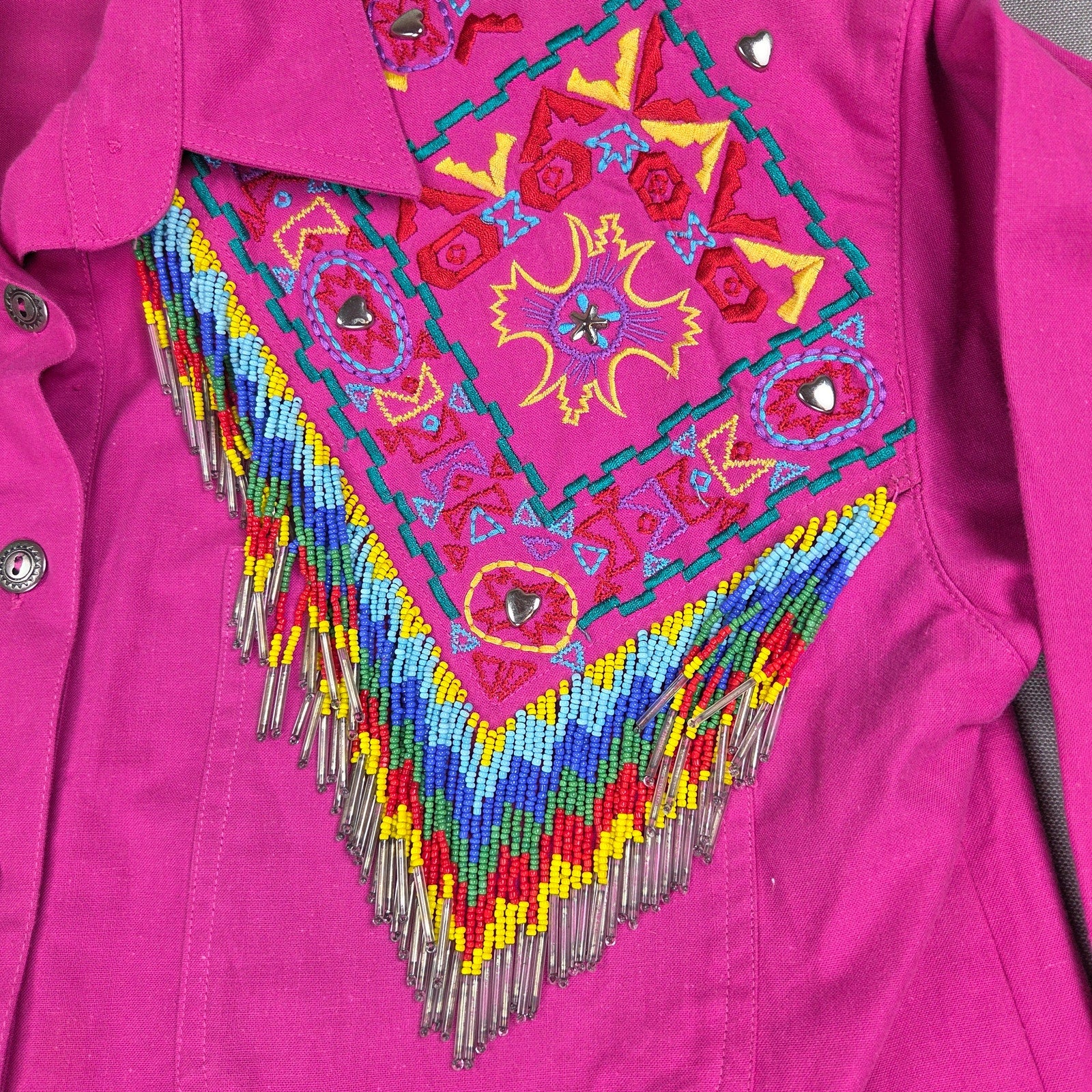 Southwest Canyon 1992 Beaded Fringe Western Shirt Womens S Hong Kong Vintage