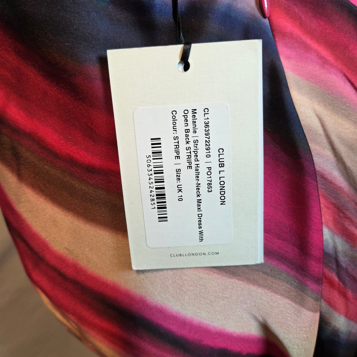Club L London Melanie Maxi Dress UK 10 US 6 Striped Halter Open Back NWT