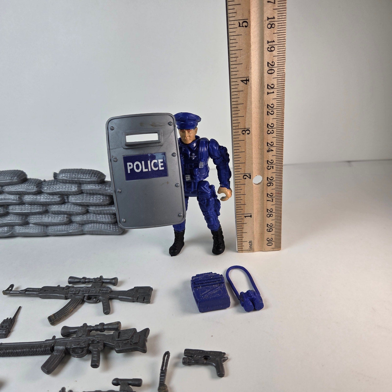 Chap Mei Police SWAT Action Figure w Weapons Gear Mixed Accessory Lot