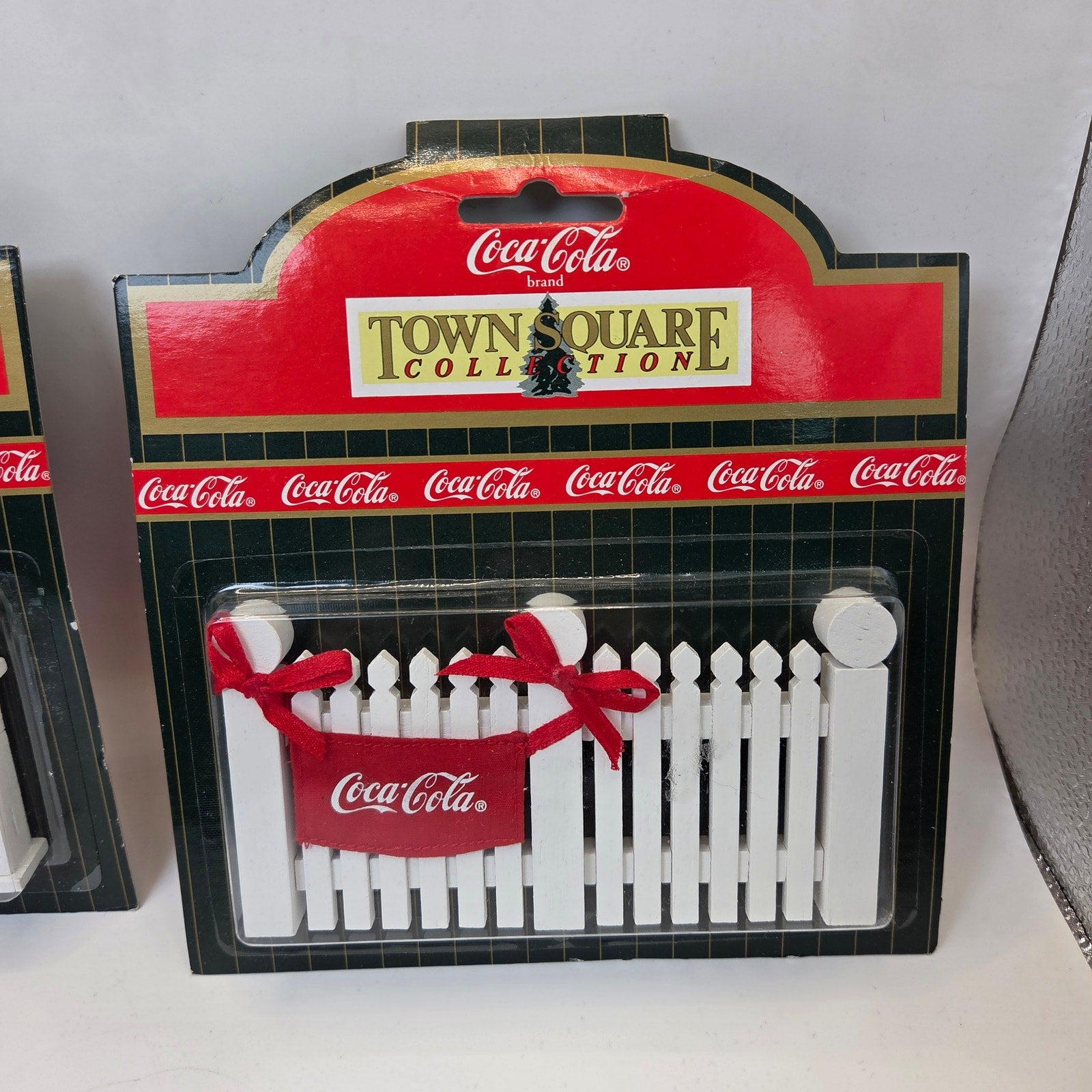 Coca-Cola Town Square Collection Fence with Banner 1998 NIP Christmas Village