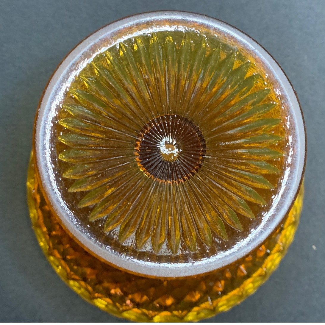 Vintage Indiana Glass Diamond Point Amber Pedestal Compote Candy Dish