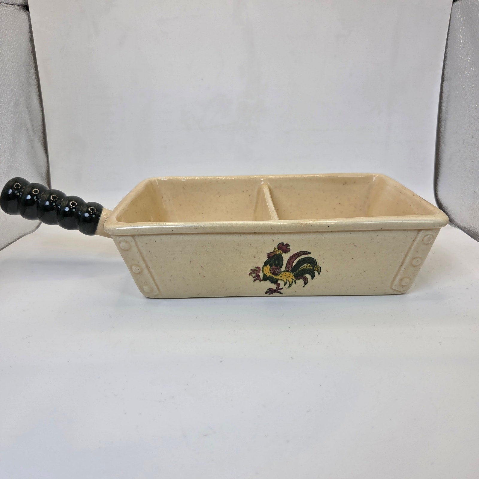 Metlox Poppytrail Rooster Divided Serving Dish w/ Handle 12” Vintage California
